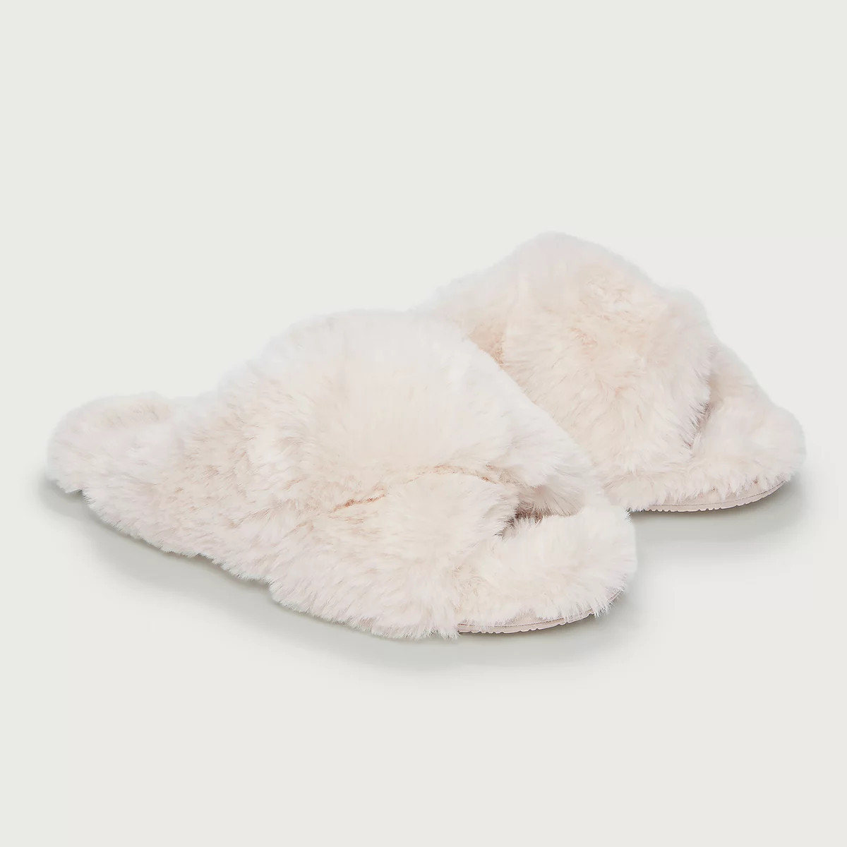 The White Company Faux-Fur Cross Slider Slippers, Pale Pink, Size: M(5/6) | The White Company UK & ROW