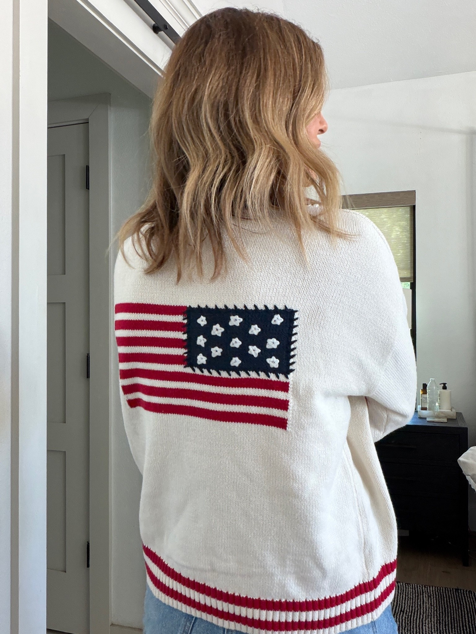 Flag sweater affordable 
I sized up to a large