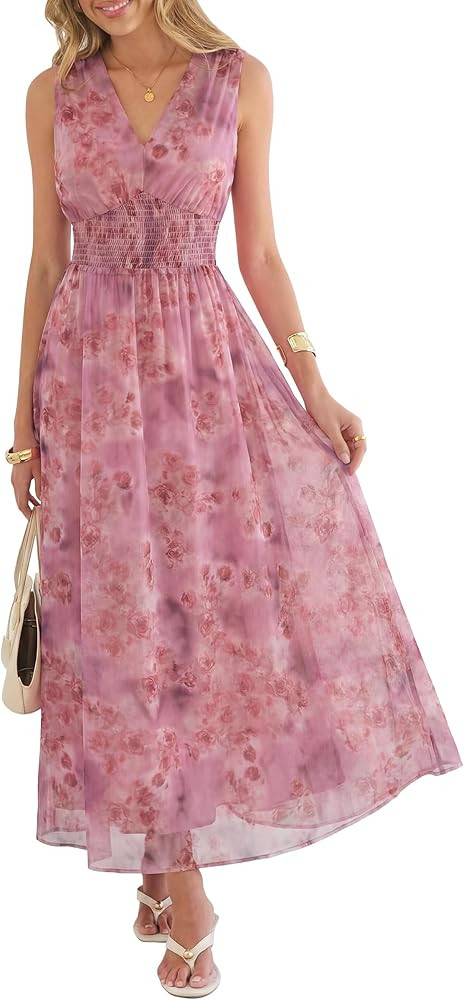 ANRABESS Womens Summer Floral Maxi Dress, A Line Tulle,Elegant for Wedding Guest & Beach Vacation... | Amazon (US)
