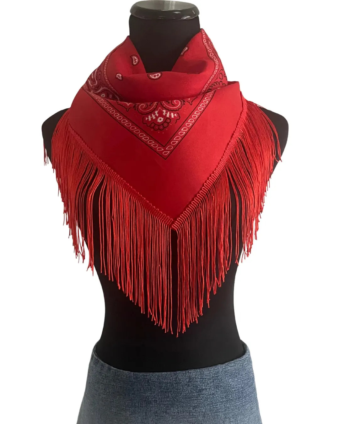 Red Fringe Bandana | Western Cowgirl Statement Scarf | Festival Fringe Neckwear | Bold Rodeo Styl... | Etsy (Global)