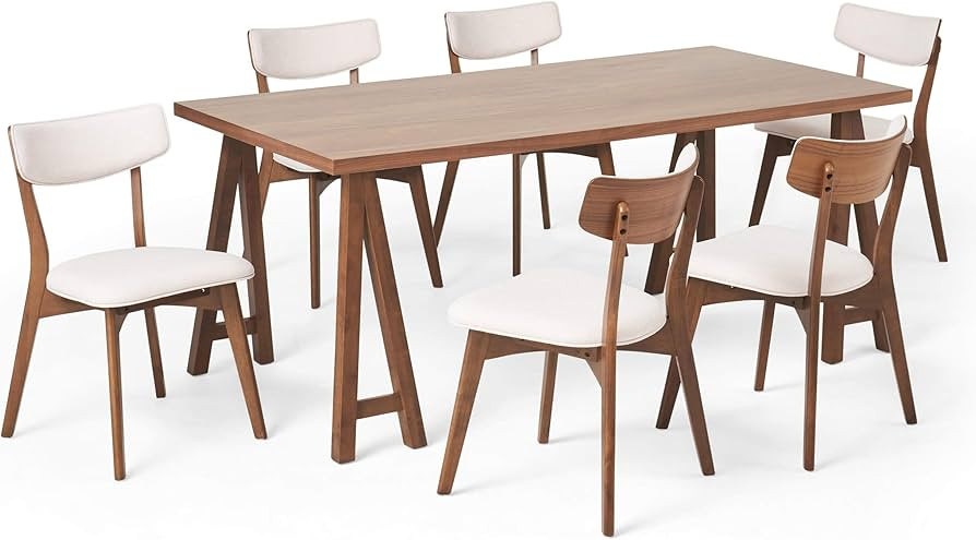 Christopher Knight Home Rachel Mid-Century Modern 7 Piece Dining Set with A-Frame Table, Light Be... | Amazon (US)