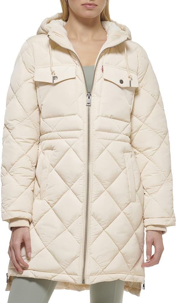 Levi's Women's Soft Sherpa Lined Diamond Quilted Long Parka Jacket (Standard & Plus Sizes) | Amazon (US)