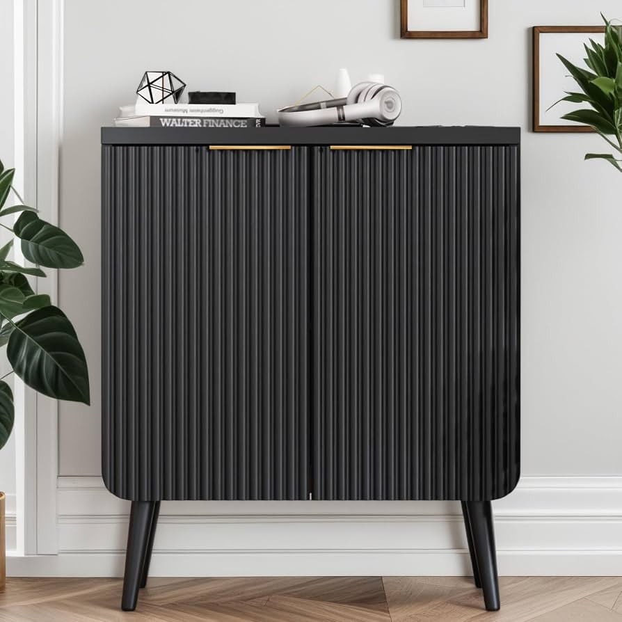 Wood Fluted Sideboard with 2 Doors, Modern Buffet Cabinet with Shelves, Multi-Space Storage Crede... | Amazon (US)