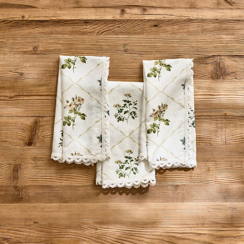 NYBG Rose Crochet Tea Towels, Set of 3 | GreenRow