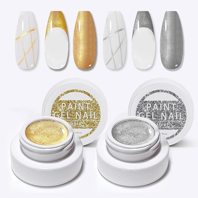 2 Jars Paint Nail Gel, Gold Silver Gel Nail Art Set Design DIY Design, Nail Art Gel Paint (Gold&S... | Amazon (US)