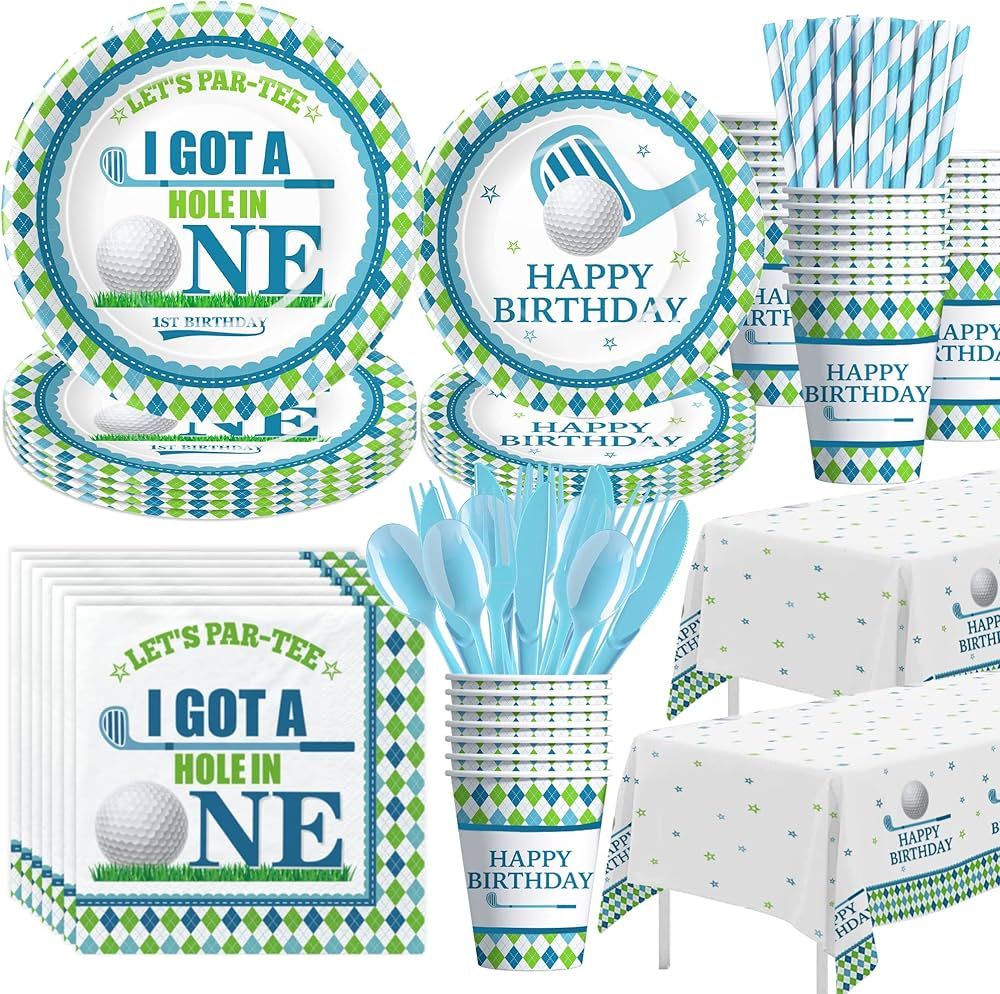 APOWBLS Golf Party Decorations Tableware For First Birthday - Hole In One Birthday Decorations In... | Amazon (US)