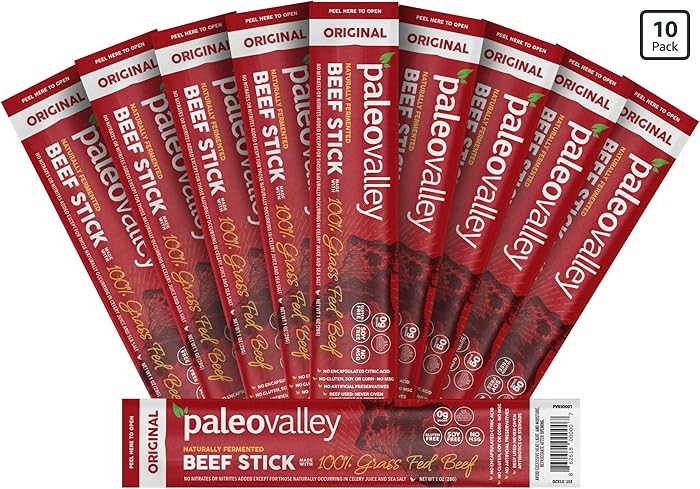 Paleovalley 100% Grass Fed Original Beef Sticks, Summer Sausage Meat Sticks, Gluten Free Keto Hig... | Amazon (US)