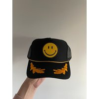 Smiley Patch Hat | Black & Yellow Trucker Hat Smiley | Etsy (US)