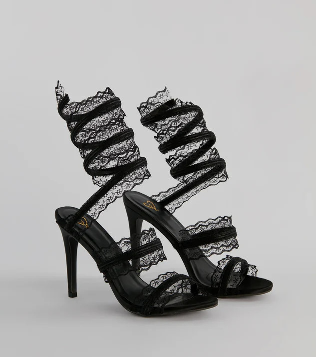 Sultry Lace Spiral Strap Stiletto Heels | Windsor Stores
