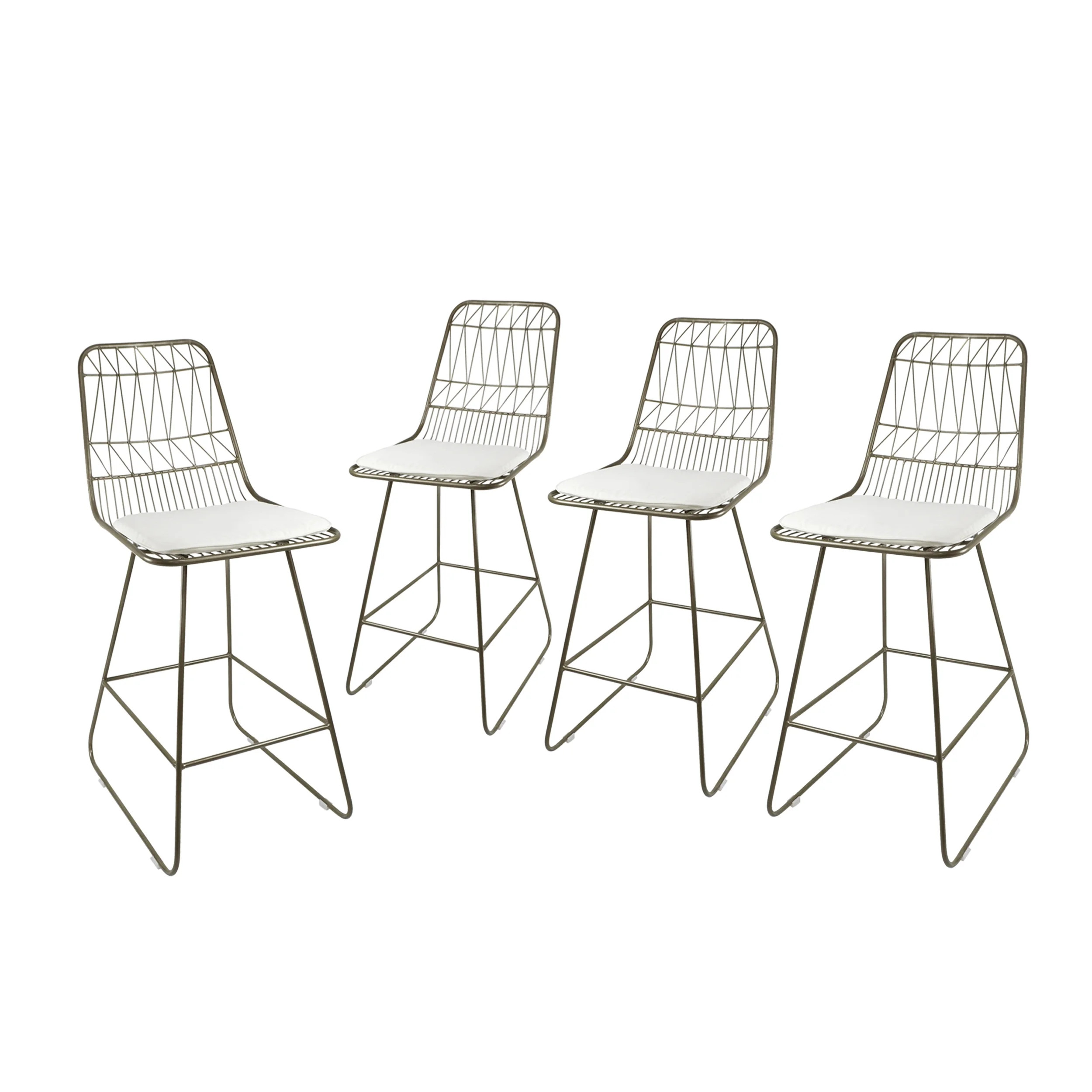 Emory Outdoor Modern Geometric Iron 26" Counter Stools with Cushions, Set of 4, Light Brass, Ivor... | Walmart (US)