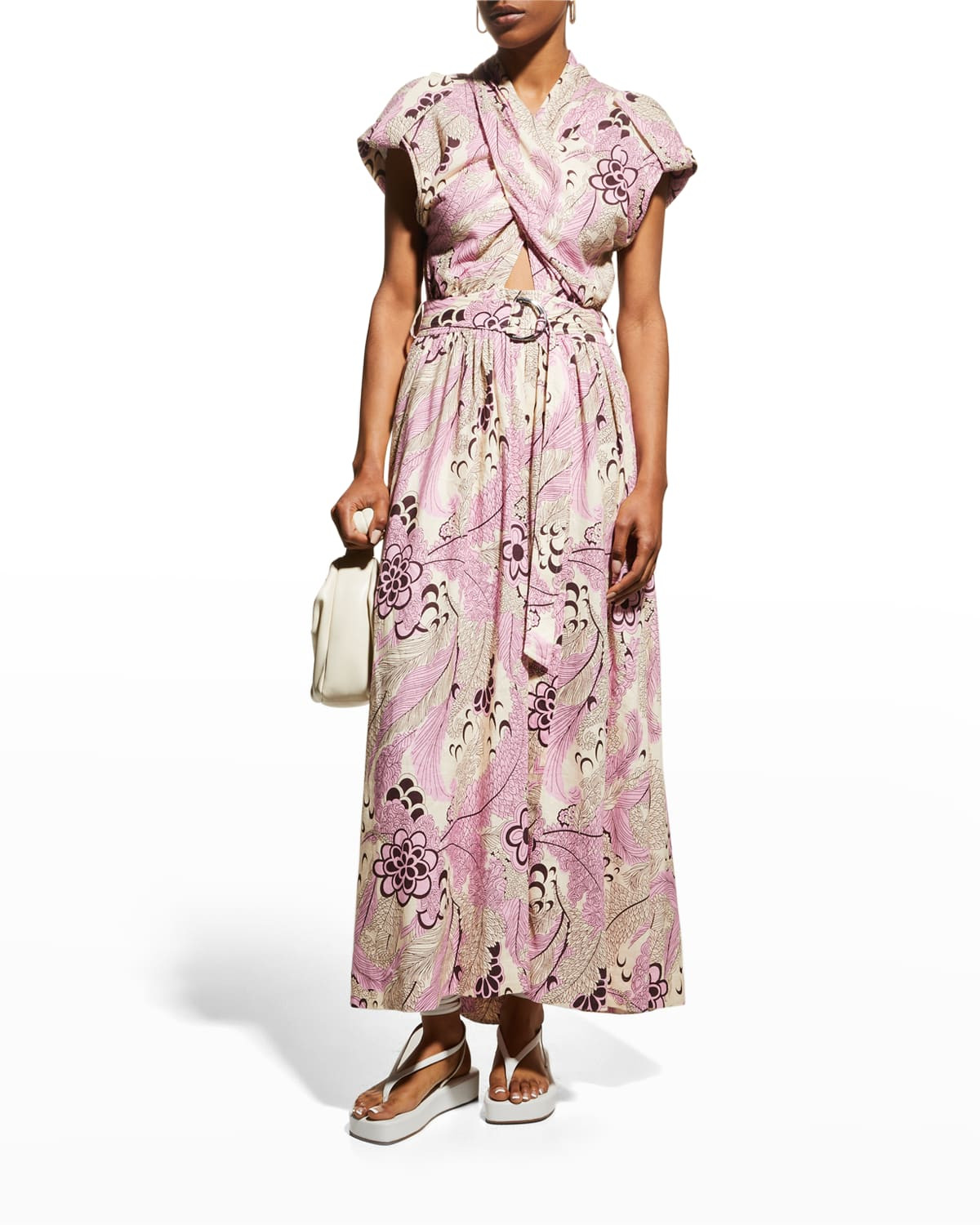 Celeste Floral Front-Twist Belted Maxi Dress | Neiman Marcus
