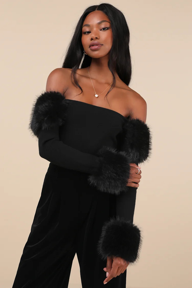 Absolutely Unreal Black Faux Fur Cropped Sweater Top | Lulus