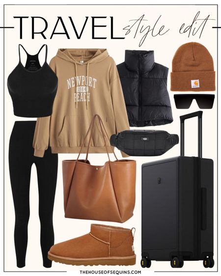 Shop this Amazon Fashion travel look! Ugg ultra mini boots, graphic sweatshirt, puffer vest, cropped tank, leggings , carhartt beanie, carry on luggage 

Follow my shop @thehouseofsequins on the @shop.LTK app to shop this post and get my exclusive app-only content!

#liketkit 
@shop.ltk
https://liketk.it/3YUTR

#LTKtravel #LTKstyletip #LTKFind