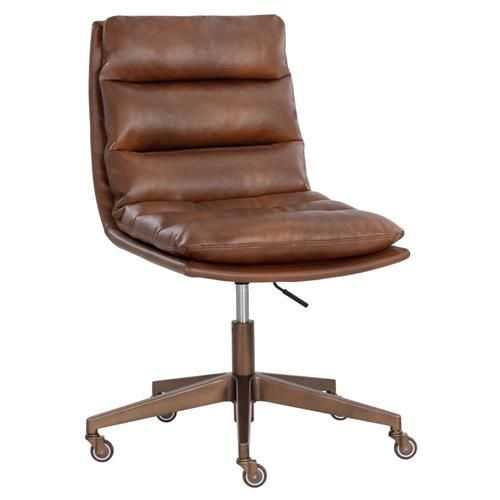 Sunpan Stinson Bravo Brown Upholstered Antique Brass Steel Executive Office Chair | Kathy Kuo Home