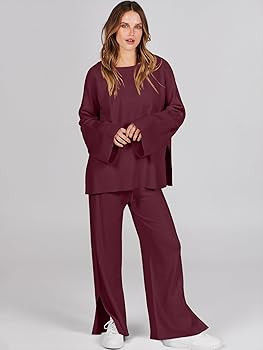 ANRABESS Womens 2 Piece Outfits Oversized Knit Sweater Set Wide Leg Pant Cozy Lounge Matching Paj... | Amazon (US)