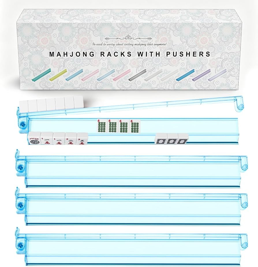 Premium Clear Mahjong Racks with Pushers, 4-Pack Non-Slip Acrylic Racks | Amazon (US)