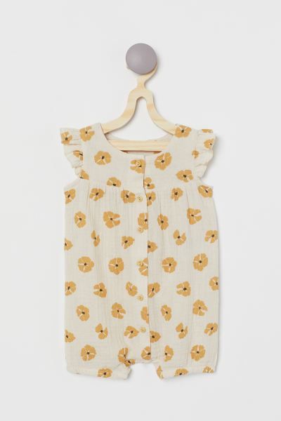 Baby Exclusive. Romper in soft, double-weave organic cotton fabric with short ruffled sleeves, bu... | H&M (US + CA)