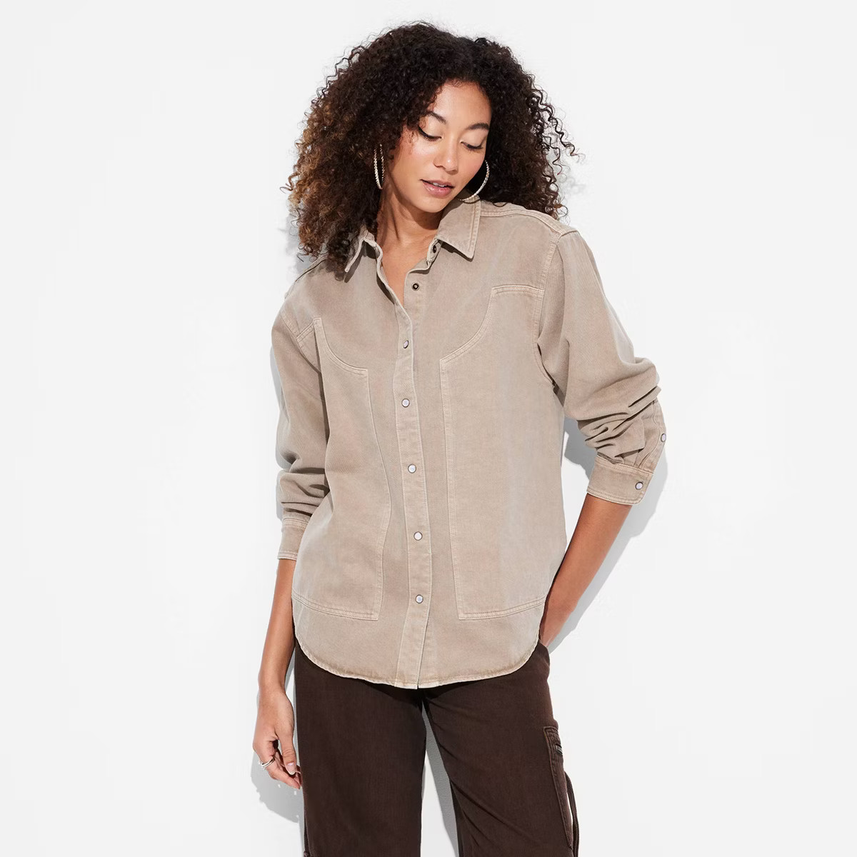 Women's Long Sleeve Oversized Denim Western Shirt - Wild Fable™ | Target