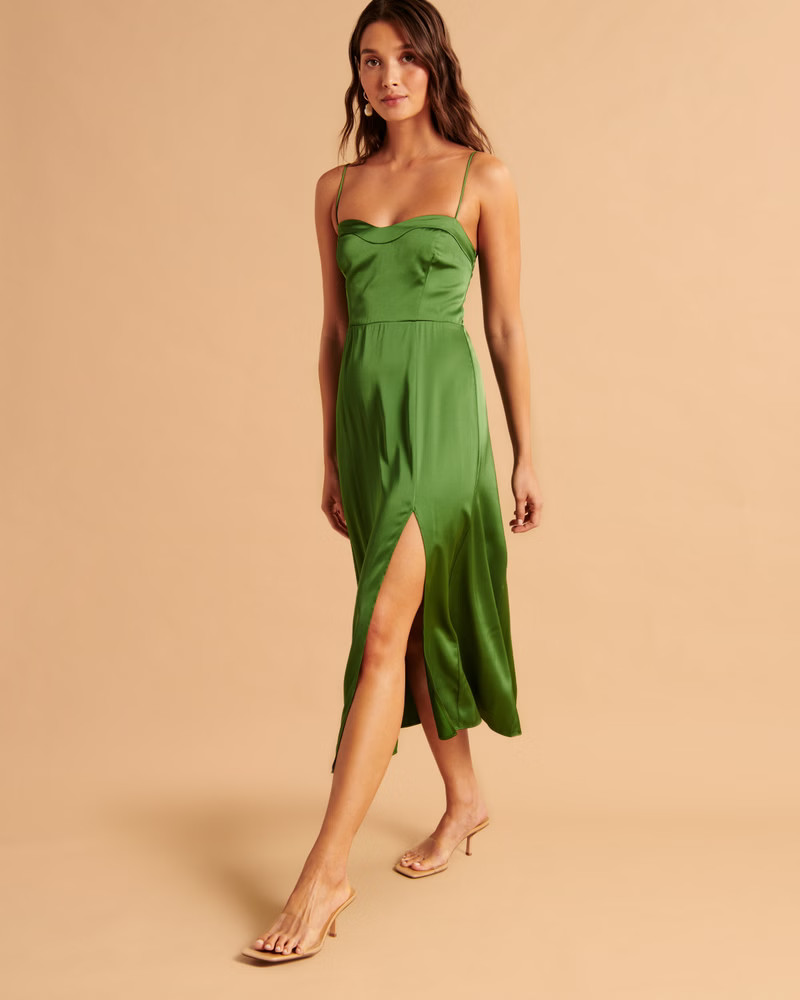 Women's High-Slit Midi Dress | Women's New Arrivals | Abercrombie.com | Abercrombie & Fitch (US)