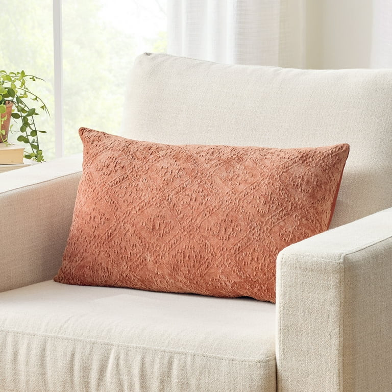 Better Homes & Gardens 14" x 24" Terracotta Crafted Geo Cotton Decorative Pillow | Walmart (US)