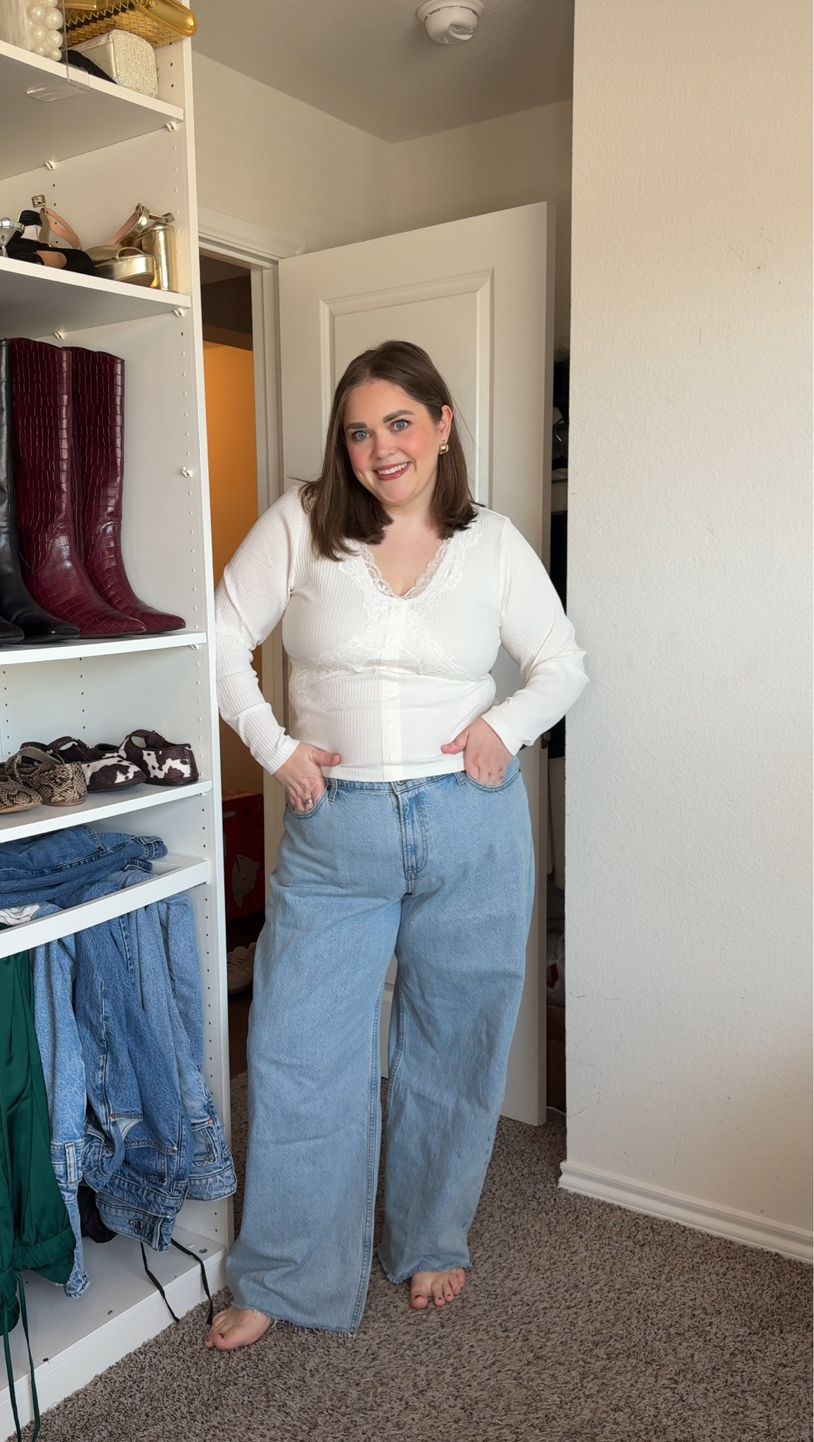 Plus size apron belly approved jeans wearing 34. Love these baggy jeans! 

#LTKPlusSize