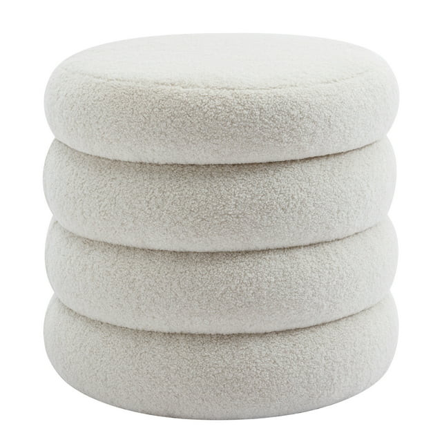 Zesthouse 20.1" Wide Round Boucle Storage Ottoman, Tufted Sherpa Ottoman Footstool for  Living Ro... | Walmart (US)