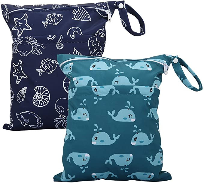 TRENSOM Wet Dry Bag for Breast Pump Parts Waterproof Reusable bags with Two Zippered Pockets Hear... | Amazon (US)