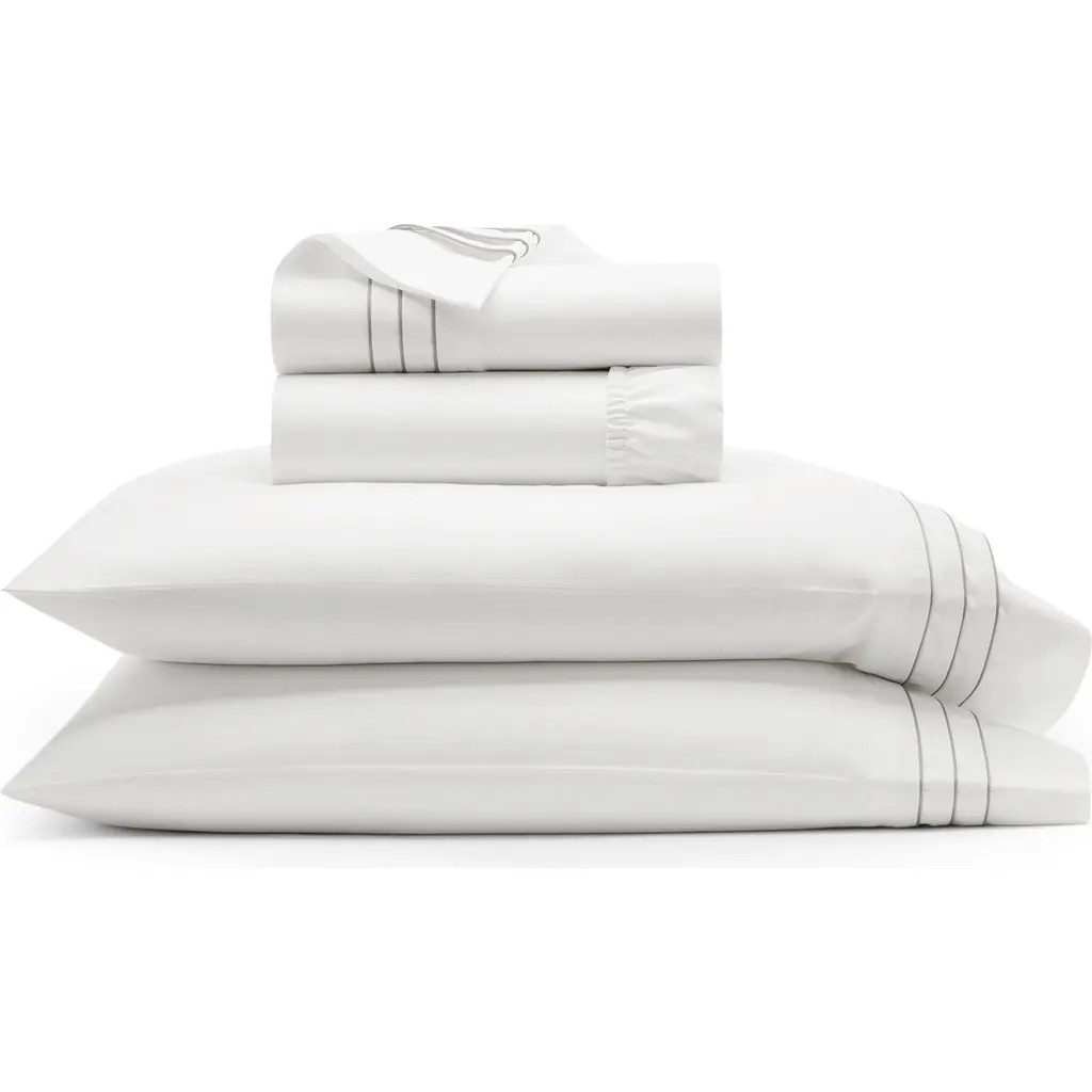 Boll & Branch Signature Triple Pleat Organic Cotton Sheet Set in White/Pewter at Nordstrom, Size Queen | Nordstrom