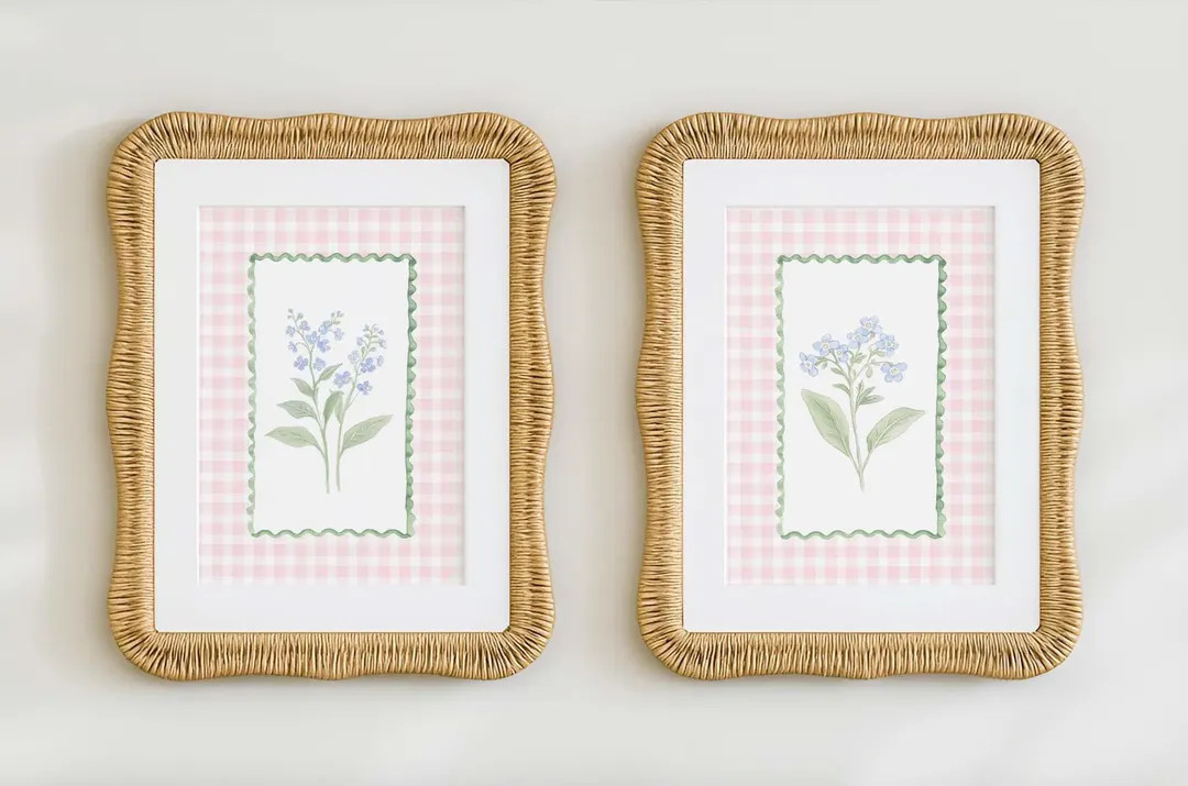 Pink Floral Gingham Nursery Art Prints: Coquette Girl Room Decor (set of 2) - Etsy | Etsy (US)