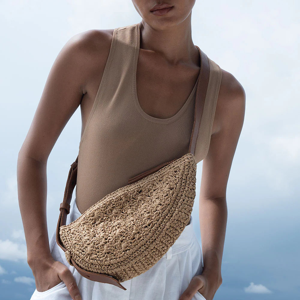 Tess Sling Bag in Natural Primrose Straw | The Sak