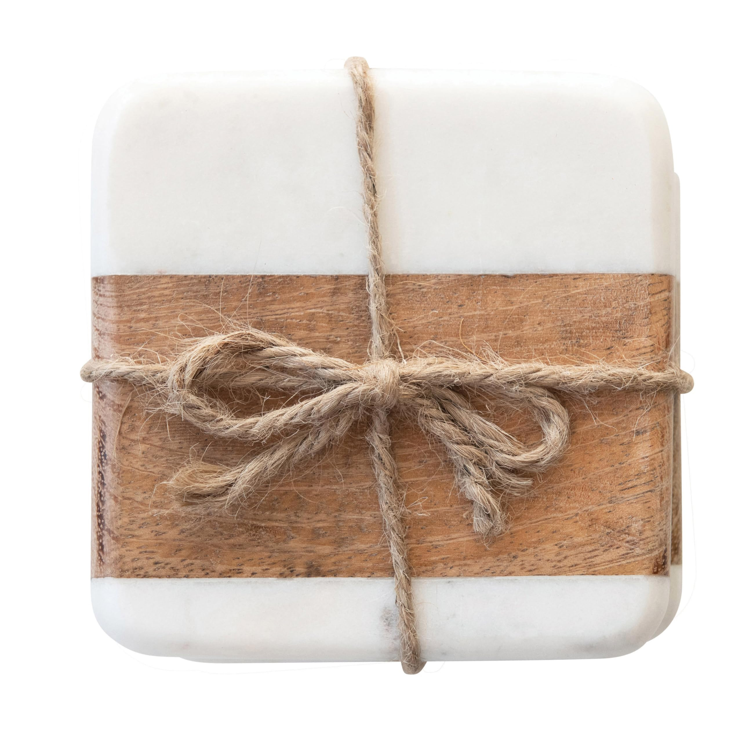 Marble & Acacia Wood Coasters, White & Natural, Set of 4 | Amazon (US)