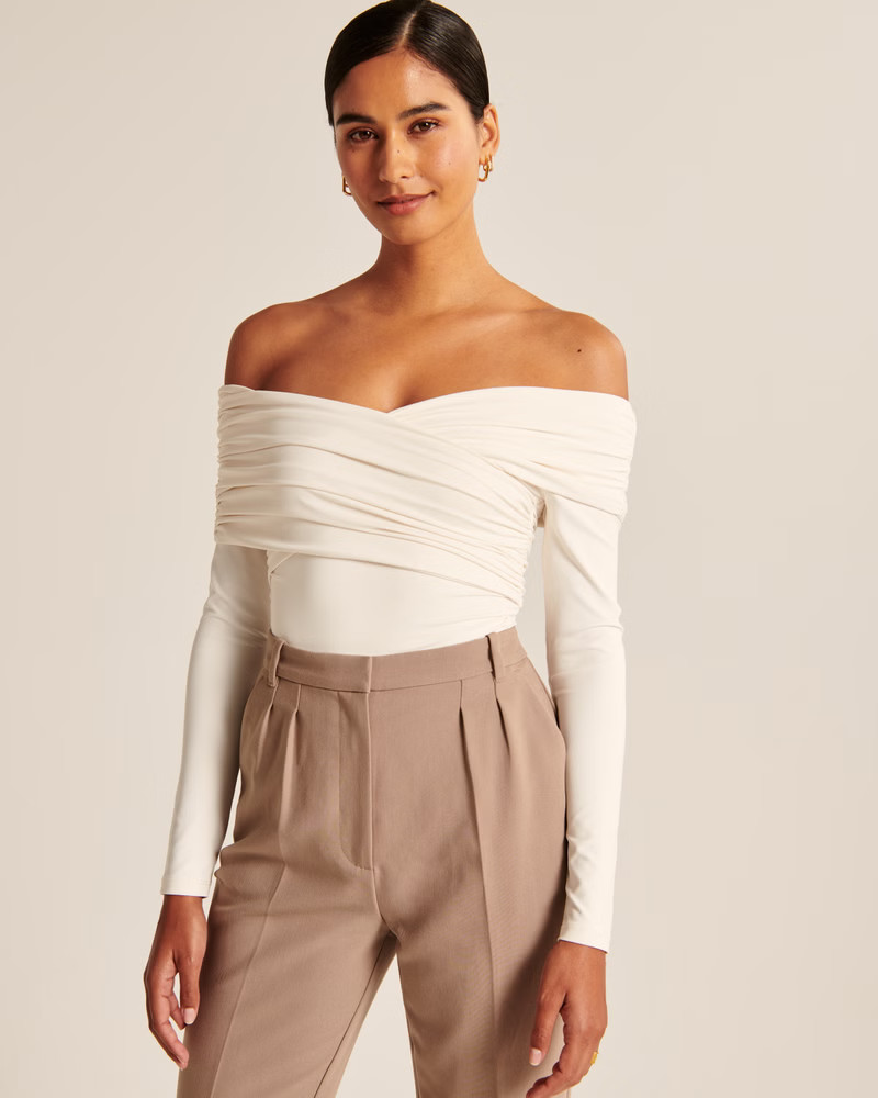 Long-Sleeve Ruched Wrap Bodysuit | Abercrombie & Fitch (US)