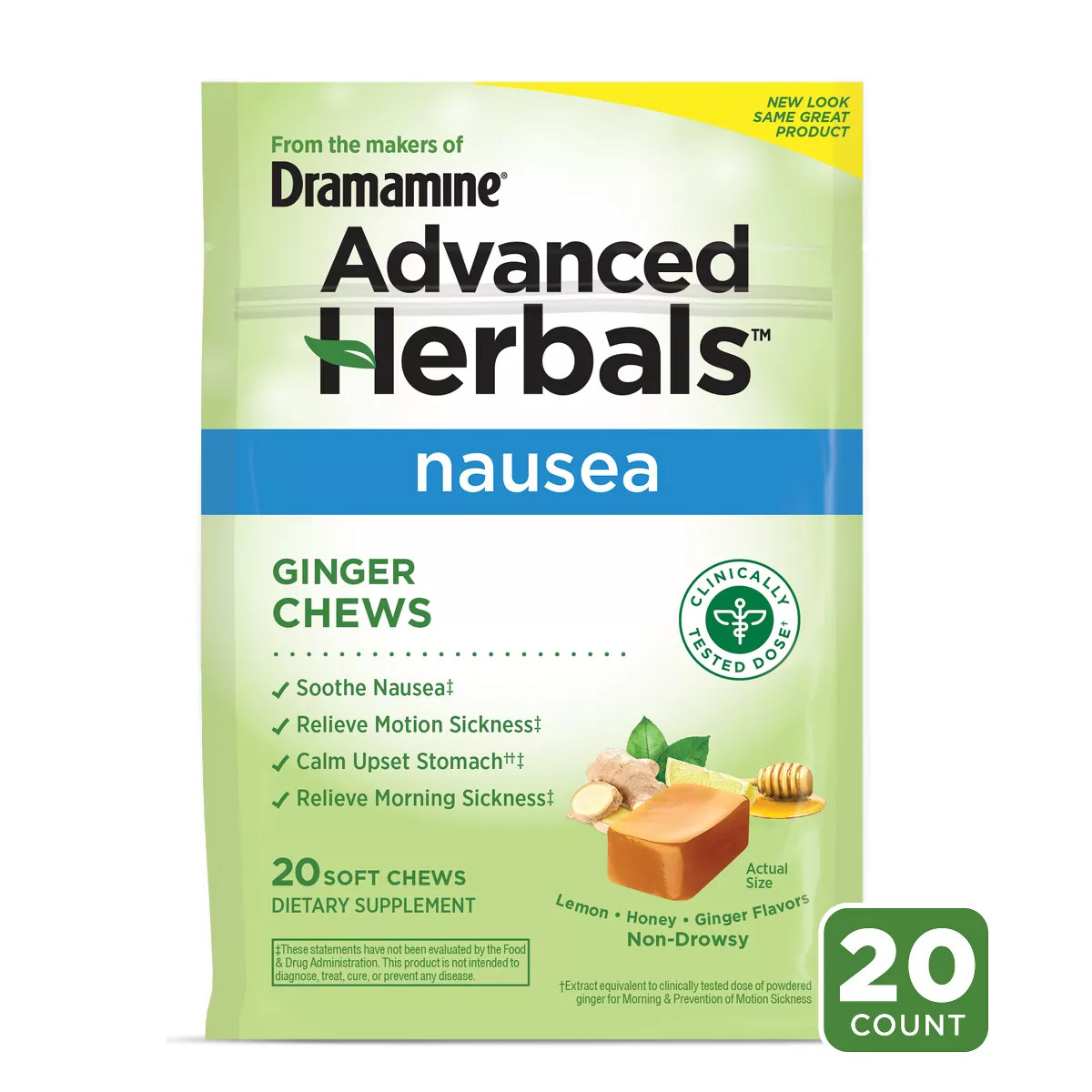 Dramamine Advanced Herbals Nausea, Morning Sickness Relief Soft Ginger Chews - 20ct | Target