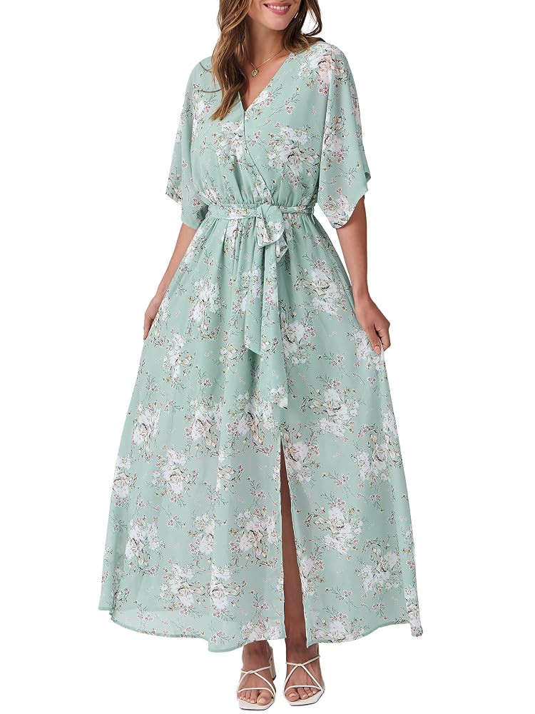 ANRABESS Women’s Summer Loose Boho Flowy Wrap V Neck 3/4 Sleeve Floral Print Slit Beach Wedding... | Amazon (US)