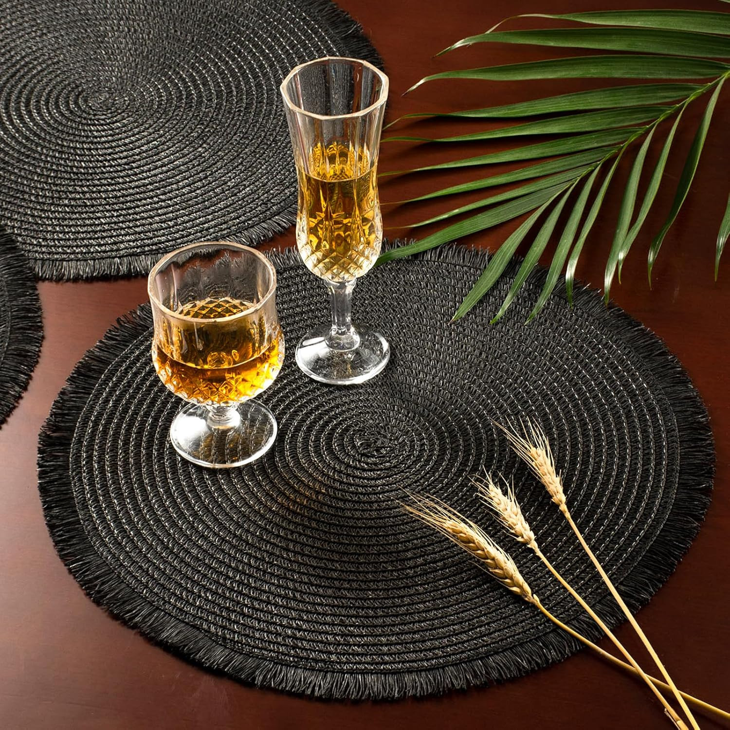FunWheat Paper Round Braided Placemats Set of 4 for Dining Tables 15 Inch Heat Resistant Table Ma... | Amazon (US)