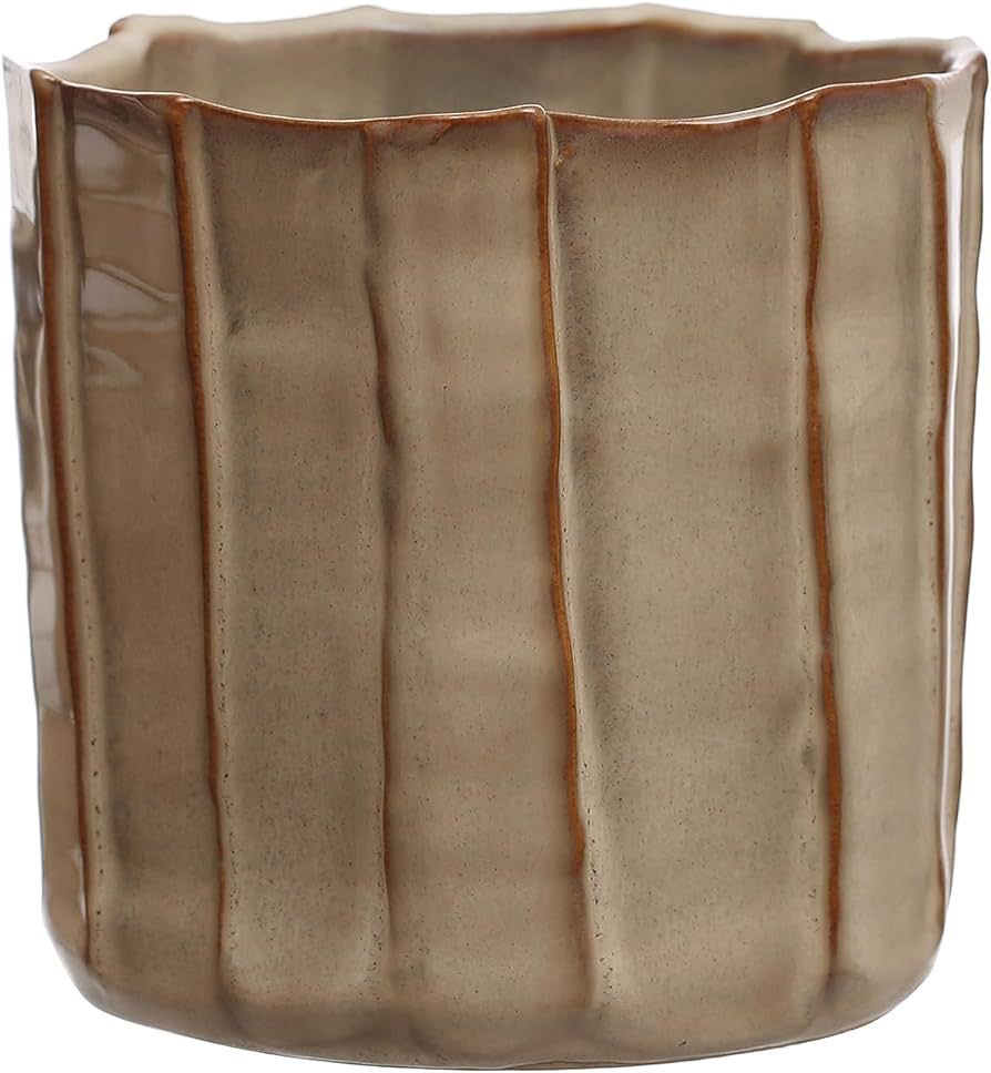 Bloomingville 5.5 Inches Round Stoneware Pleated Reactive Glaze, Holds 4 Inches Pot, Cream Plante... | Amazon (US)