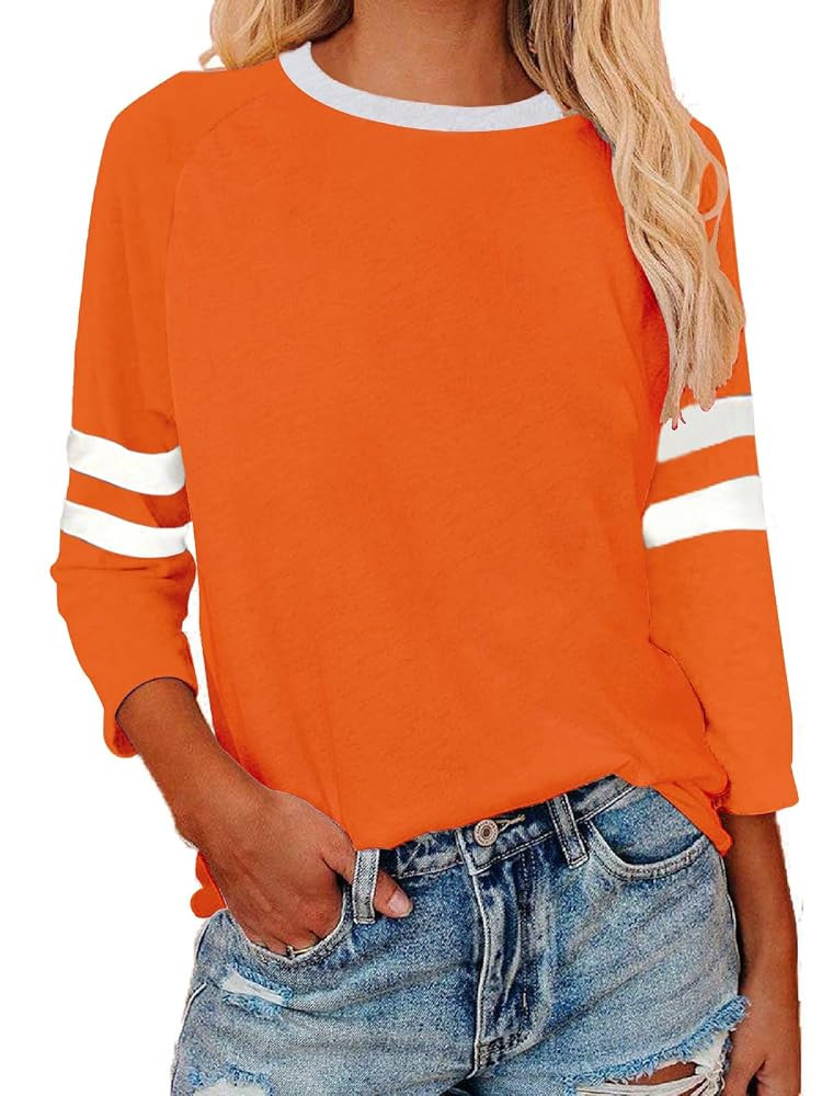 Womens 3/4 Sleeve Fashion Crewneck Tops Patchwork Blouse Casual Loose Comfy Shirt | Amazon (US)