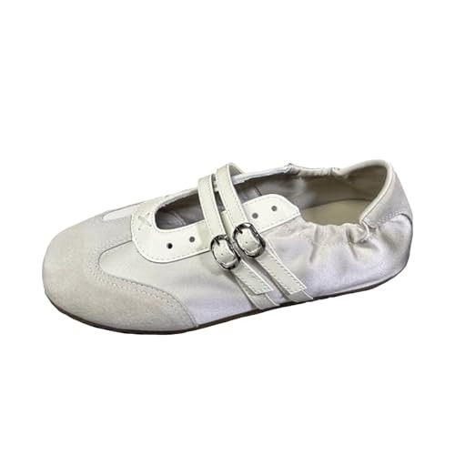 Ballet Sneakers for Women Leather Buckle Color Block Wide Box Square Toe Trendy Ballerina Flats Fancy Retro Ballet Shoes 2025 Spring Summer Daily Stylish Outdoor Footwear(Beige,Numeric_8.5) | Amazon (US)
