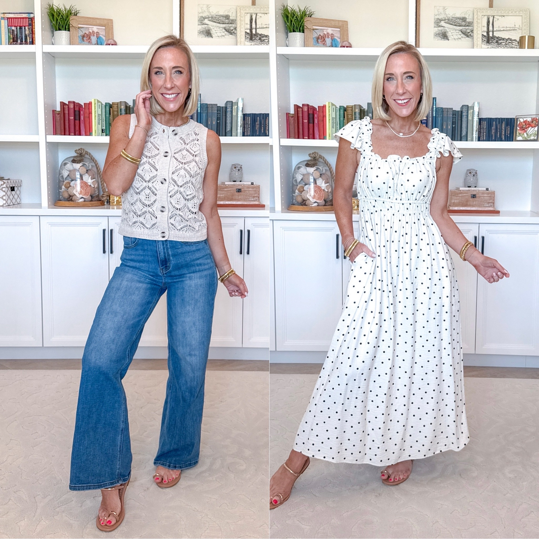 Target - unboxing & style * Polka Dot Modern Gauze Femme Ruched Maxi Dress - size XS. $35. 2 colors. * Wide Leg Jeans - size 25.  Openwork Sweater Vest - size XS. $28. 2 colors. 

 

#LTKSeasonal #LTKOver40