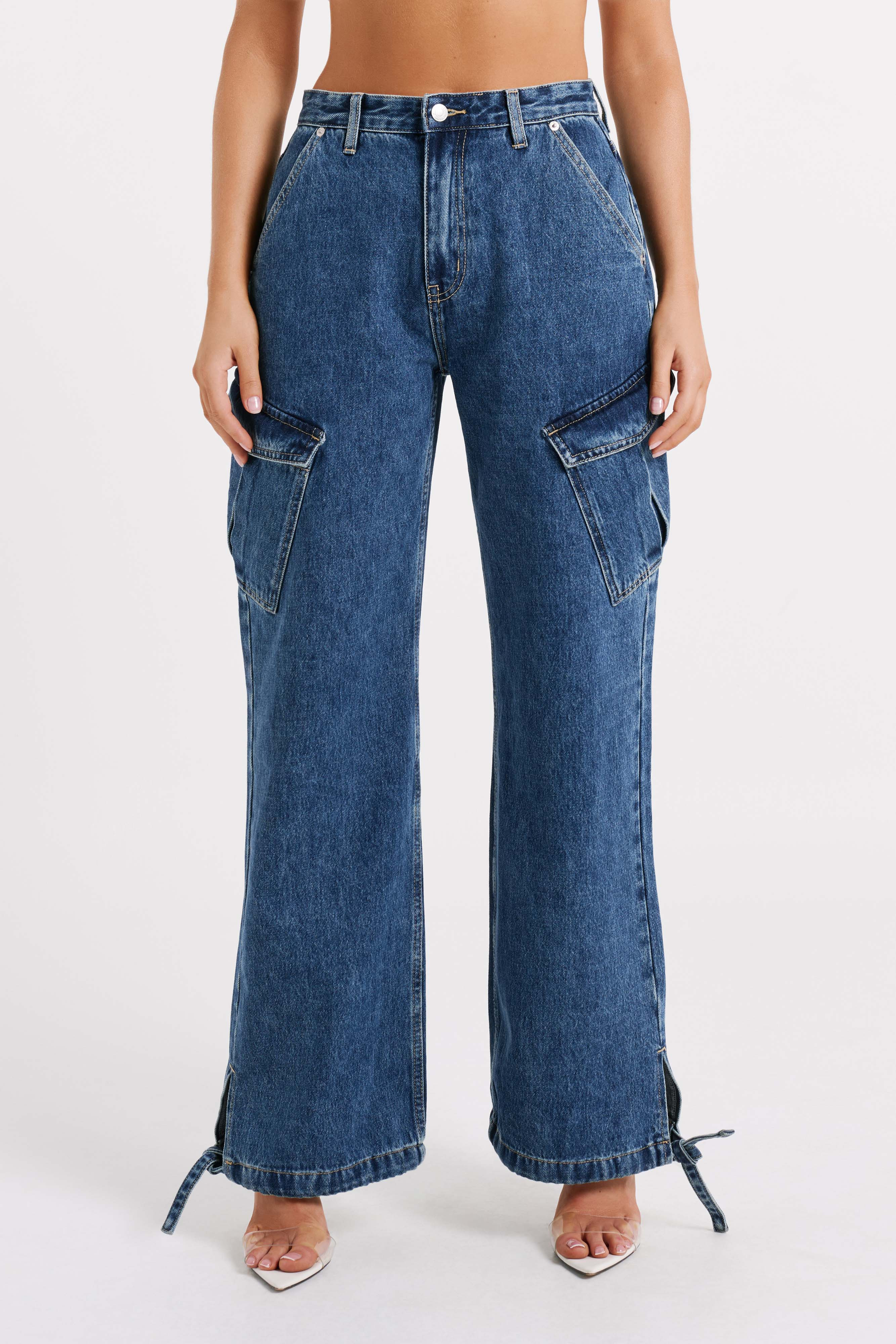Thelma Relaxed Denim Cargo Pants - Dark Blue | MESHKI US