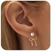 ASCOMY Gold Stud Earrings for Women - Dainty Bow 14K Gold/Silver Plated Pearl Earrings - Trendy C... | Amazon (US)