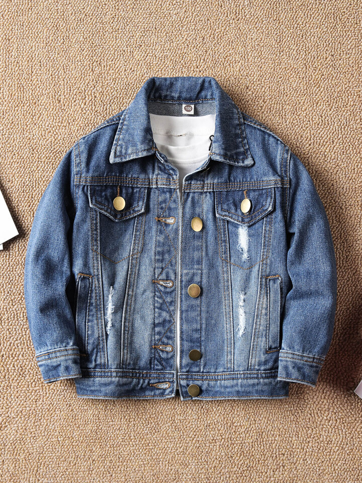 Young Boy Ripped Button Up Denim Jacket | SHEIN