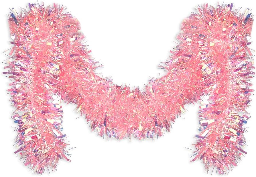 Pink Tinsel Garland for Christmas Tree Decorations Wedding Birthday Party Supplies 17 Feet | Amazon (US)