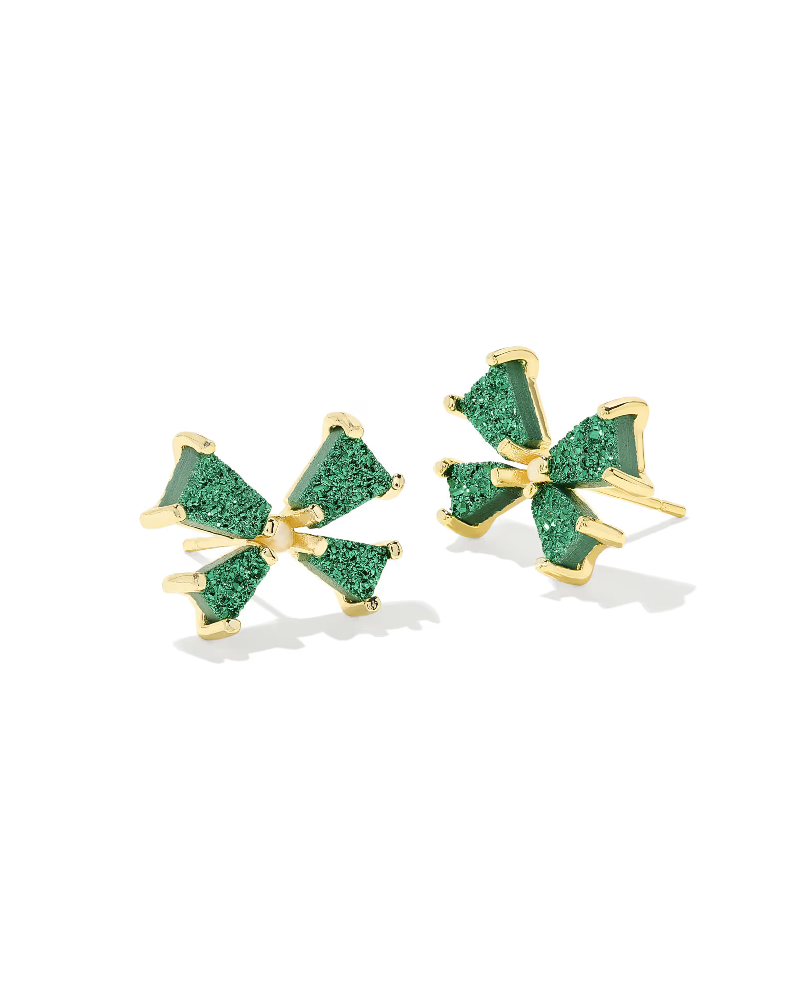 Blair Gold Bow Small Stud Earrings in Emerald Drusy | Kendra Scott
