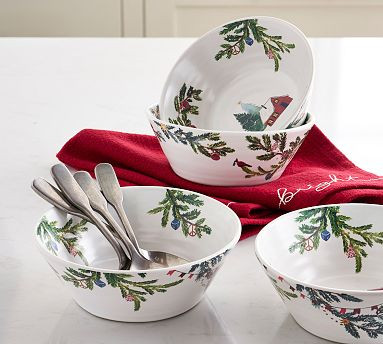 Christmas in the Country Stoneware Cereal Bowls - Set of 4 | Pottery Barn (US)