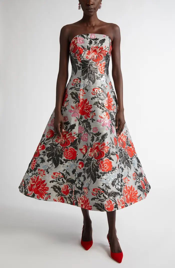 Carolina Herrera Curved Neckline Strapless Floral Jacquard Silk Gown | Nordstrom | Nordstrom