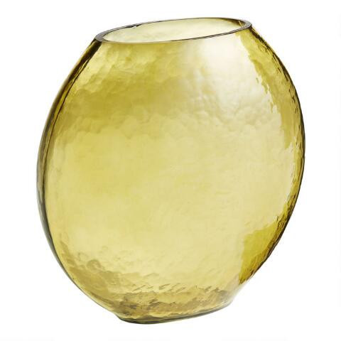Olive Green Hammered Blown Glass Vase | World Market