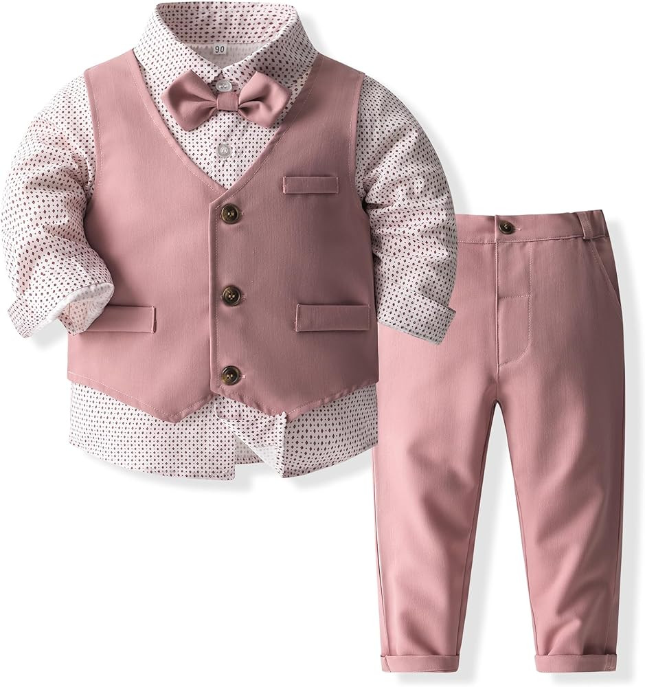 Kimocat Boys' 4-Piece Formal Suit Set Dress Shirt Vest Pants and Tie Wedding Birthday Party Suit | Amazon (US)
