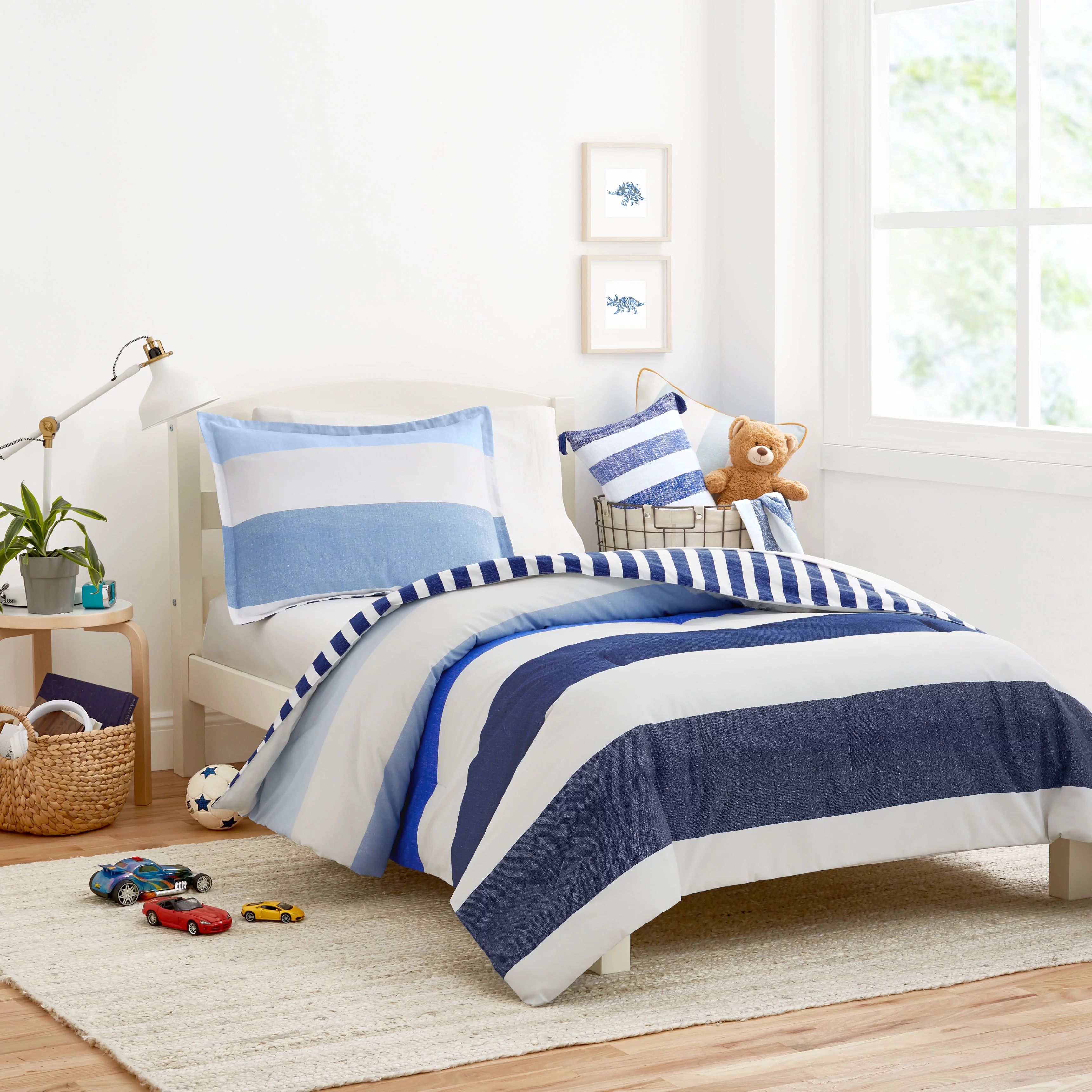 Gap Home Kids Ombre Stripe Reversible Organic Cotton Blend Comforter Set, Twin, Blue, 2-Pieces | Walmart (US)