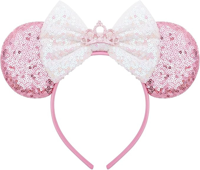 Handmade Mouse Ears Headband for Women and Girls, Glitter Bow Minnie Ears Costume Accessories | Amazon (US)